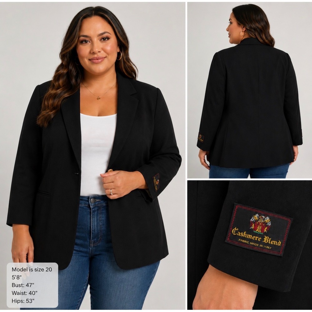 Studio 205 Woman Black Wool Cashmere Blend Blazer Jacket Women's Plus Size 20W